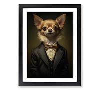 Chihuahua in a Suit Painting No.2 Framed Wall Art Print, Ready to Hang Picture for Living Room Bedroom Home Office, Black A2 (48 x 66 cm)
