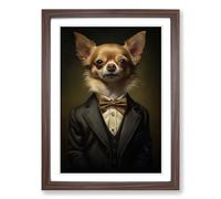 Chihuahua in a Suit Painting No.2 Framed Wall Art Print, Ready to Hang Picture for Living Room Bedroom Home Office, Walnut A2 (48 x 66 cm)