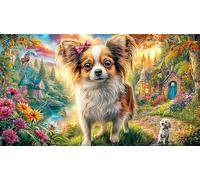 Chihuahua-in-hat-with-butterfly Adult Jigsaws 1000Pc Educational Game Decompression Fun Present & Activity for Home for Adults and Kids Age 12 Years + Beautiful Decoration Puzzle 38x26/1000pcs