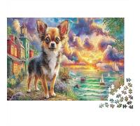 Chihuahua in Town 1000 Pieces Jigsaw Puzzles for Adults Teens Chihuahua Coastal Sunset Sustainable | Challenging Game & Gift 52x38cm/1000pcs