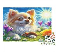 Chihuahua Jigsaw Puzzle for Adults Kids 1000 Piece -Chihuahua in Blooms Impossible Hard Difficult Challenging Game 70x50cm/1000pcs
