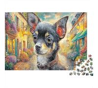 Chihuahua Jigsaw Puzzles Black And Tan Dog in Town Jigsaw Puzzle Impossible Hard Great Gift Idea for The Whole 52x38cm/1000pcs