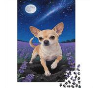 Chihuahua Jigsaw Puzzles Puzzles for Adults Kids. 1000 Piece Moonlit Night Lavender Field Whimsical Challenge Toy Educational Games Home Decoration for Adults& Kids Age 14 Years Up 1000pcs (75x50cm)
