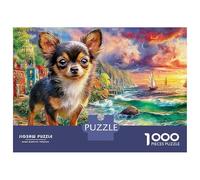 Chihuahua Jigsaws 1000 Piece Puzzle Dog in Sunset Village Challenge High Difficulty Fit Together Perfectly for Adults & Kids Age 12 Years Up 52x38cm/1000pcs