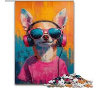 Chihuahua Listening to Music Puzzles 1000 Pieces for Teenagers, Family Entertainment Toys Is Ideal As A Gift for The Whole Family (26x38cm)