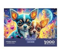 Chihuahua Love 1000 Pcs Two Small Dogs Colorful Hearts Backgrounddurable Plastic Puzzle for Grandparents Smooth Finish Precision Cut Gift Easy to Assemble 52x38cm/1000pcs