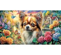 Chihuahua-on-a-log-in-a-floral-forest Jigsaw Puzzles 1000Pc Recycled Paper Educational Game Decompression Beautiful Decoration Puzzle for Adults and Kids 70x50/1000pcs