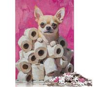 Chihuahua on Toilet Paper Mountain Painting Chihuahua Toilet Humor Puzzle 500 Pieces Jigsaws Wooden Puzzles for Adults & Teenager for Adults Teenagers Age 12+ 500pcs (52x38cm)