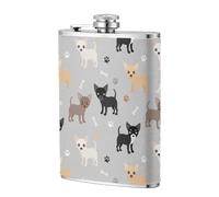 Chihuahua Paws and Bones,304 Stainless Steel 8oz Flask Pu Leather Case, Pocket Flagon Outdoor Flat Liquor Flask