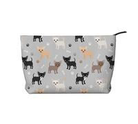 Chihuahua Paws and Bones, Cosmetic Bag Corduroy Makeup Bag Portable Travel Toiletry Bag