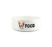 Chihuahua Pet Bowl - Cartoon Dog Portrait Small Ceramic Food Bowl - Novelty White Food Dish For Dogs
