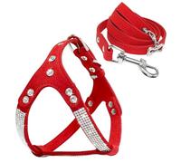 Chihuahua Poodle Pug Rhinestone Studded Adjustable Harness Soft Comfort Glitter Suede Dog Harness And Leash Set,Red Set,M