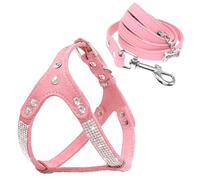 Chihuahua Poodle Pug Rhinestone Studded Adjustable Harness Soft Comfort Glitter Suede Dog Harness And Leash Set,A Set,S