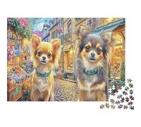 Chihuahua Puzzle for Adults Two Puppies in A Busy Street Puzzle Fun Present & Activity for Home Charming Towns 52x38cm/1000pcs