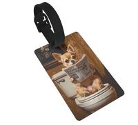 Chihuahua Reading On Toilet Seat Luggage Tags Name Id Label Suitcase Tags, Ideal for Travel Cruise Backpacks Bag