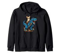 Chihuahua Riding T Rex Dinosaur Tiny Dog Big Adventure Zip Hoodie