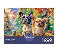 Chihuahua Road Trip 1000 Pc Premium Cardstock Two Dogs in A Vibrant Forest Puzzle Adults Educational Challenge Stress Relief Office Break for Couples 70x50cm/1000pcs