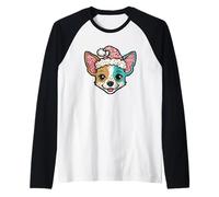 Chihuahua Santa Hat Cute Christmas Dog Design Raglan Baseball Tee