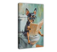 Chihuahua Sitting on The Toilet And Reading A Newspaper Funny Humor Poster