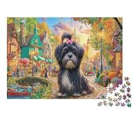 Chihuahua Swim Jigsaw Puzzles Black Dog in Colorful Flowers Puzzle Impossible Hard Difficult Challenging Fun Present 38x26cm/1000pcs