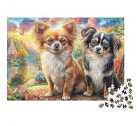 Chihuahua Warm Mother-Child Interaction Difficult 1000 Piece Jigsaw Puzzle for Adults Two Colorful Dogs in Rainbow Town Premium Thick Sturdy Challenging Stress Relief 70x50cm/1000pcs