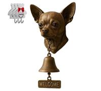 Chihuahua Welcome Bell, Retro Funny Animal Welcome Doorbell,Wall-Mounted Decorative Cast Iron/Resin Hanging Bell, Farmhouse Wall Decoration & Housewarming Gift （With 3 sticky hooks）
