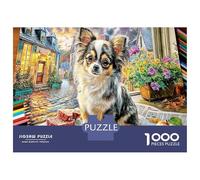 Chihuahua with Art Supplies 1000 Piece Classic Jigsaw Puzzle Pet Illustration Jigsaw Puzzle Bundle Sturdy Cardboard DIY Fun Challenging Family Game Beautiful Decor Kids 52x38cm/1