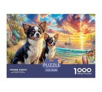 Chihuahua with Bandana_black And White Sketch_1 1000 Pcs Two Chihuahuas Beach Sunsetdurable Plastic Puzzle for The Whole Family Interlocking Family Activity Kids 52x38cm/1000pcs