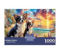 Chihuahua with Bandana_black And White Sketch_1 1000 Pcs Two Chihuahuas Beach Sunsetdurable Plastic Puzzle Wall Decor Precision Cut Smooth Finish Home Decor Mindfulness 38x26cm/1000pcs