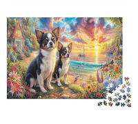Chihuahua with Bandana_black And White Sketch 1000 Piece Chihuahua Pair at Beach Sunset Jigsaw Puzzle for Adults And Kids Challenging Games 1000 Pieces Beautiful Decoration Challenge High Difficulty 7