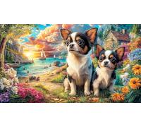 Chihuahua-with-bandana_black-and-white-sketch 1000 Piece Educational Game Challenge Jigsaw Puzzles Great Gift Idea Puzzles for Adults Kids Beautiful Decoration Puzzle 38x52/1000pcs