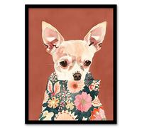 Chihuahua With Floral Coat Dog Lover Watercolour Framed Wall Art Artery8 Red A4