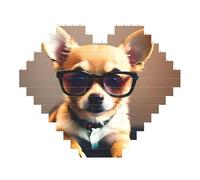 Chihuahua with Glasses Print Art Brick Puzzle Heart Shaped DIY Building Blocks Set 3D Jigsaw Home Decor 53 Pieces