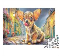 Chihuahua1000pc Recycled Cardboard DIY Jigsaw Puzzle for Puzzle Hobbyists,Happy Chihuahua Attention Training Puzzle Wall Art Puzzle At-Home Relaxation Jigsaw52x38cm/1000pcs