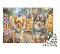 Chihuahua1000pc Recycled Cardboard DIY Jigsaw Puzzle for Puzzle Hobbyists,Two Chihuahuas Blooms Attention Training Puzzle Wall Art Puzzle At-Home Relaxation Jigsaw38x26cm/1000pcs