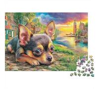 Chihuahua1000pc Thick Cardboard Lying Chihuahua Jigsaw Puzzle Set Adult Senior Enthusiasts Hard Difficult Challenge Brain Teaser Gift Idea 38x26cm/1000pcs