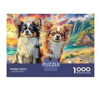 Chihuahuas at Sunset 1000 Piece Jigsaw Puzzles Two Dogs in Flowers for Adults Educational Games Beautiful Decoration Difficult Challenging Male And Female Birthday 38x26cm/1000pcs Gifts