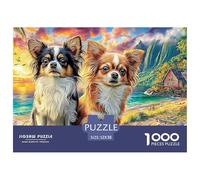 Chihuahuas at Sunset 1000 Pieces Two Small Dogs Painterly Artplastic Puzzle Pieces Family Interlocking Educational Toy Kids Birthday Gift Sustainable Eco-friendly 52x38cm/1000pcs