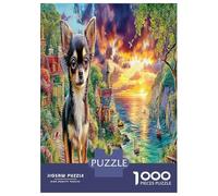Chihuahuas by Lake 1000 Piece Chihuahua Sunset Jigsaw Puzzles for Puzzles 1000 Pieces Jigsaw for Adults for Adult Challenging Game Birthday Gifts 38x26cm/1000pcs