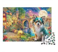 Chihuahuas by River Premium Cardstock Premium Moon Dog Puzzle Jigsaw Puzzle for Adults Decompression Wall Decoration Gifts for Women Men Creative Gift 38x26cm/1000pcs