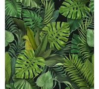 CHIHUT Black and Green Tropical Wallpaper Self Adhesive Palm Leaf Peel and Stick Wallpaper Decorative Removable Jungle Wall Paper for Bathroom Living Room Botanical Monstera Contact Paper 17.7”x236”