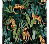 CHIHUT Jungle Cheetah Peel and Stick Wallpaper Tropical Wildlife Leopard Wallpaper for Living Room Bedroom Green Palm Leaf Wall Paper Removable Self Adhesive Contact Paper for Walls 17.7”x100”