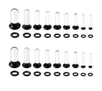 Chihutown 18PCS Glass Ear Plugs, 14G-1G Ear Stretching Kit, Single Flare Glass Plugs with O-Rings for Ear Expand, Black Gauges for Ears, Piercing Jewelry for Women, Men, 14G-1G, Glass, no gemstone