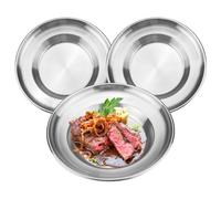 Chihutown 3PCS 7.9in Stainless Plate, Stainless Steel Camping Plates, Unbreakable Stainless Plates, Multipurpose Dinnerware for Noddle, Dessert, Premium Kitchen and Dining-20cm