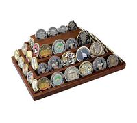 Chihutown 4-Tier Wooden Challenge Coin Display Stand, Walnut Commemorative Coin Holder with Stable Base for Medals, Pins and Collectors, Rustic Desk Decor for Home, Office and Shop (Vintage Brown)