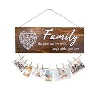 Chihutown Poplar Plywood Picture Collage Wall Decor, Family Photo Hanging Display with Lettering, 2 Twines and 8 Clips, 15.7×5.9in/40×15cm DIY Display Rack for Postcards, Letters and Notes (Brown)