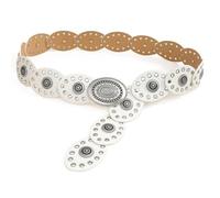 Chihutown PU Leather Disc Belt，Wide Disc Belt for Women，Pale Silver White Boho Belts for Women,Cowgirl Belts With Silver Buckle (Pale Silver White,106cm/41.7in)