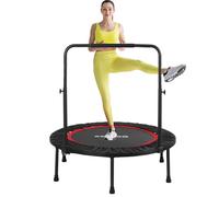 Chiidou 40'' Foldable Fitness Trampoline, Mini Trampoline Bouncer with Adjustable Foam Handle, Stable Quiet Exercise Rebounder for Adult Indoor Jumping Workout (With Bar)