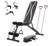 Chiidou Adjustable Foldable Weight Bench with Resistance Bands, Fast Folding 8-Level Flat Incline Decline Bench for Home Gym, 300kg Capacity Utility Full Body Workout Bench for Strength Training