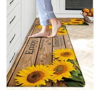 chiinvent Sunflower Kitchen Rugs 0.4 Inch Thick Farmhouse Style Kitchen Decor Yellow Kitchen Mats, Non Skid Washable Anti Fatigue Kitchen Comfort Standing Mats for Floor 2 Pieces,17.3x28+17.3x47